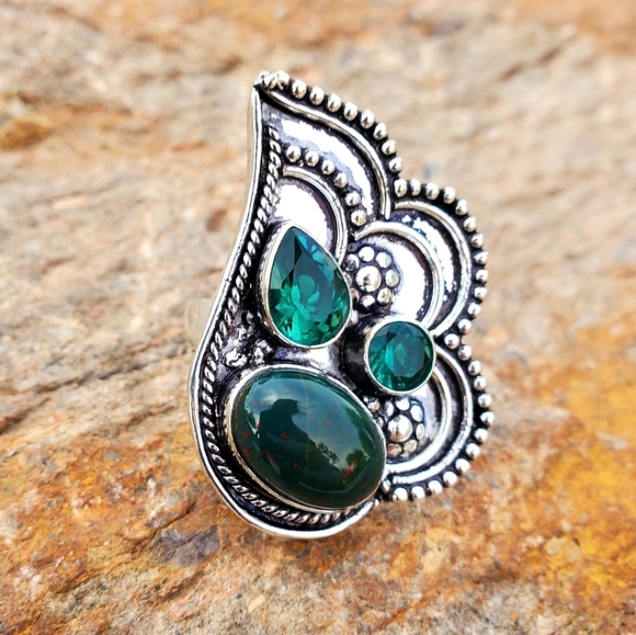 New Bloodstone & Peridot 925 Silver Ring. - Picture 15 of 16